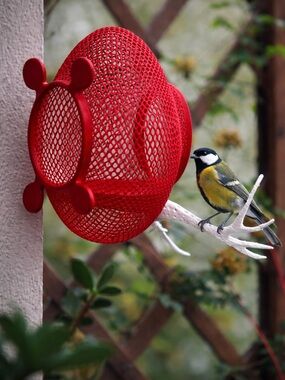 Window Red Bird Feeder Seed Pod Outdoor Garden Hanging Decor Small Birds